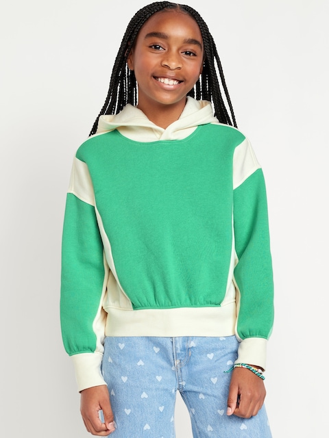 Vintage Oversized Color-Block Pullover Hoodie for Girls