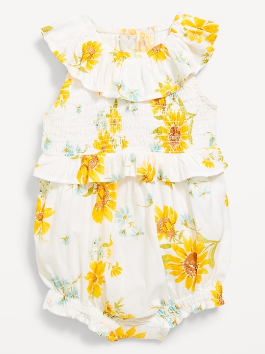 View large product image 2 of 2. Sleeveless Ruffle-Trim Smocked One-Piece Romper for Baby