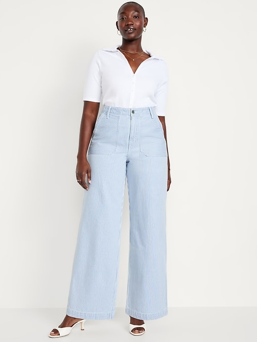 Image number 4 showing, High-Waisted Baggy Wide-Leg Trouser Jeans