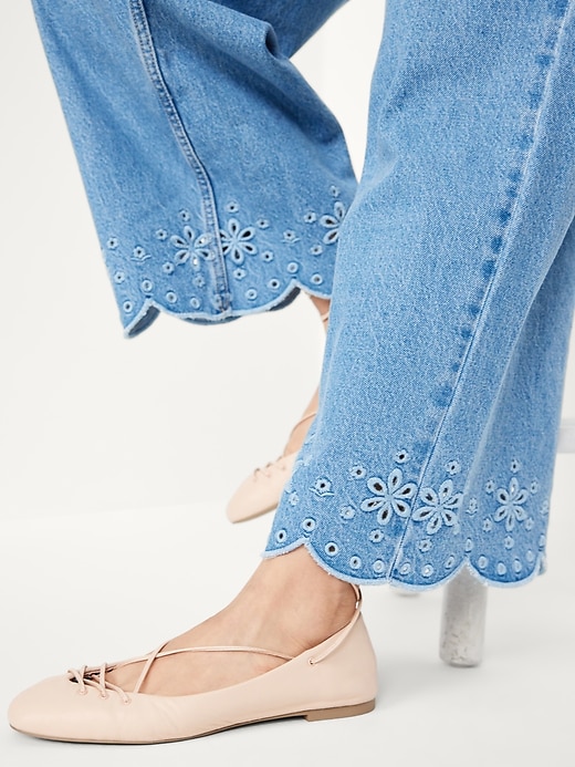 Image number 6 showing, High-Waisted Baggy Wide-Leg Eyelet Ankle Jeans