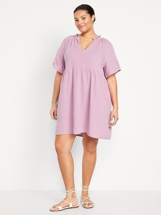 Image number 6 showing, Split-Neck Crinkle Gauze Mini Swing Dress