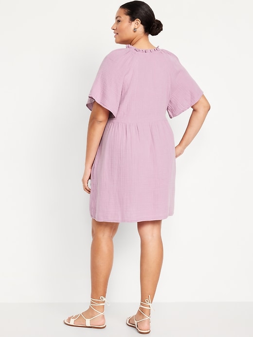 Image number 7 showing, Split-Neck Crinkle Gauze Mini Swing Dress