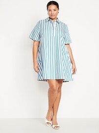 Short-Sleeve Mini Swing Shirt Dress
