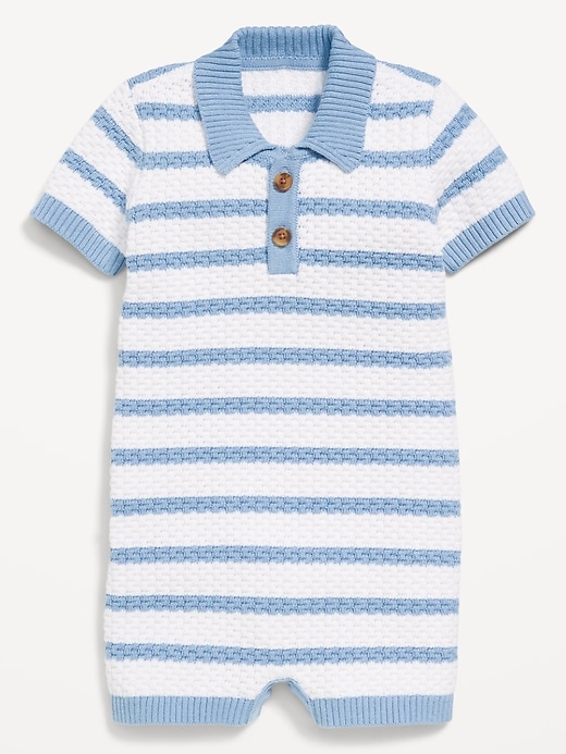 View large product image 2 of 2. Collared Sweater-Knit Henley One-Piece Romper for Baby