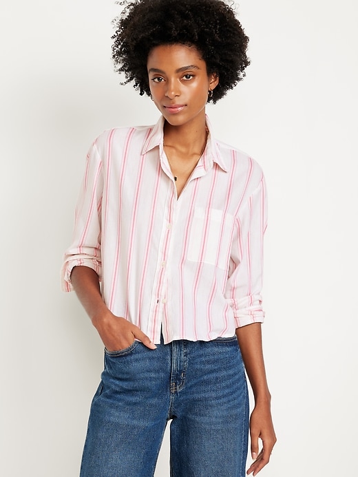 Image number 1 showing, Cropped Button-Down Striped Shirt