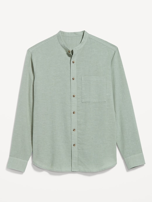 Image number 4 showing, Banded-Collar Linen-Blend Shirt