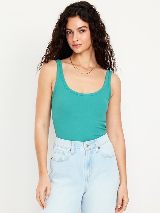 Image number 1 showing, First-Layer Ribbed Scoop-Neck Tank Top