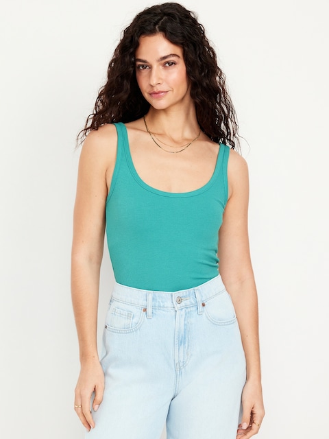 First-Layer Ribbed Scoop-Neck Tank Top