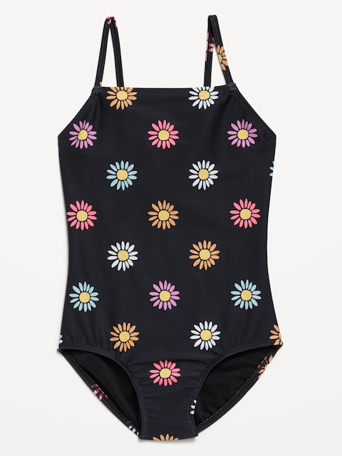Maillot de bain une-pièce à découpe au dos à motif pour fille - Multi