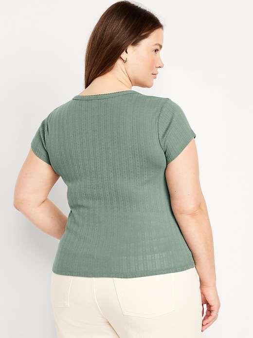 Image number 8 showing, Lace-Trim Ribbed Pointelle T-Shirt