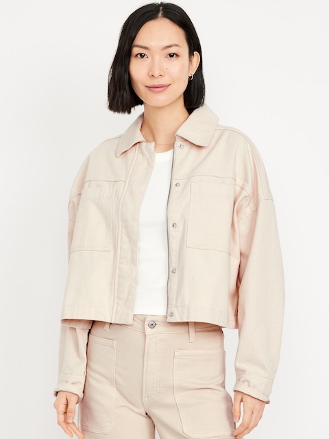 Canvas Crop Utility Jacket - White