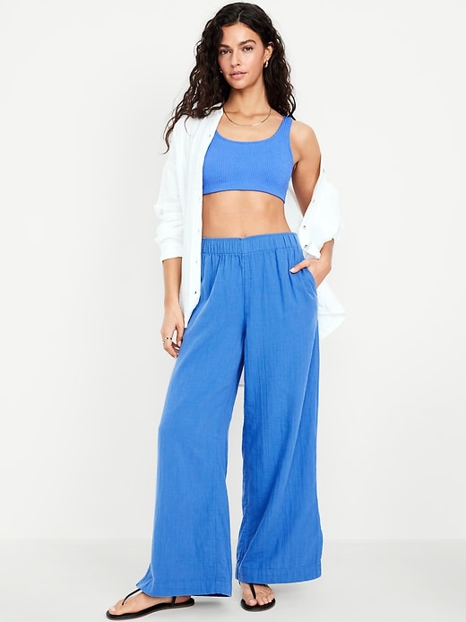 Image number 1 showing, High-Waisted Crinkle Gauze Wide-Leg Pants