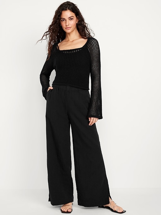 Image number 1 showing, High-Waisted Crinkle Gauze Wide-Leg Pants