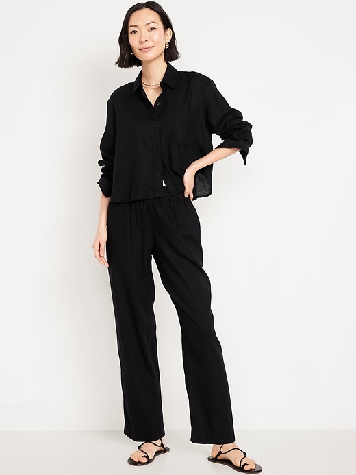 Image number 1 showing, Linen-Blend Straight Ankle Pants