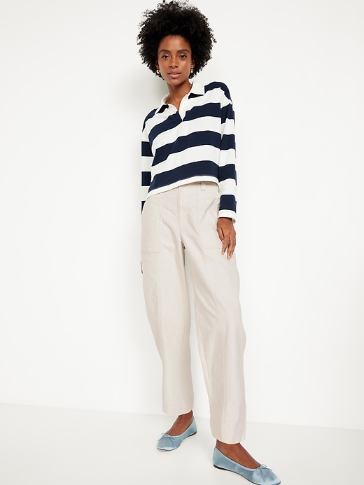 Image number 3 showing, High-Waisted Canvas Barrel Ankle Pants