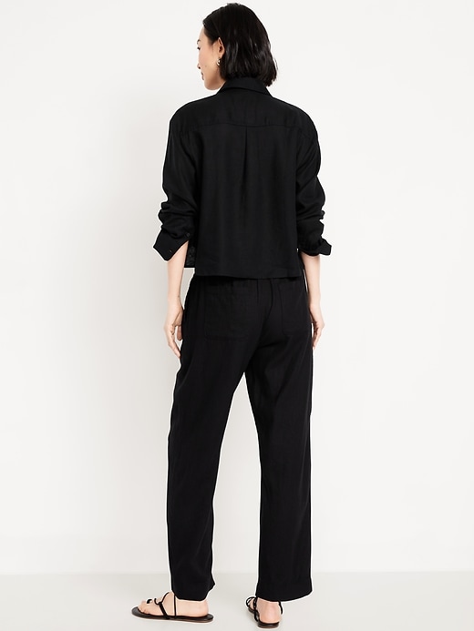 Image number 3 showing, Linen-Blend Straight Ankle Pants