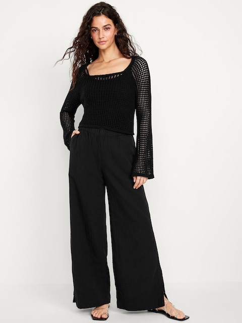 High-Waisted Crinkle Gauze Super Wide-Leg Pants