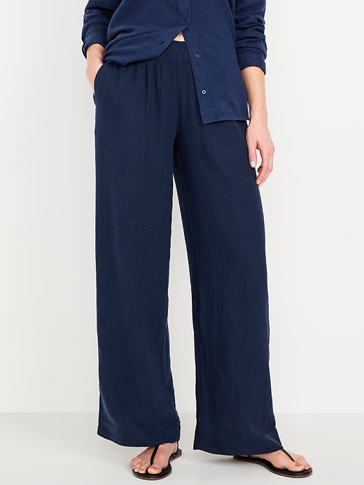 Image number 7 showing, High-Waisted Linen-Blend Wide-Leg Pants