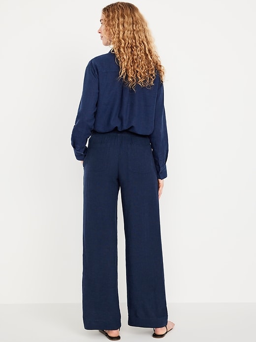 Image number 8 showing, High-Waisted Linen-Blend Wide-Leg Pants