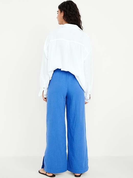 Image number 3 showing, High-Waisted Crinkle Gauze Wide-Leg Pants