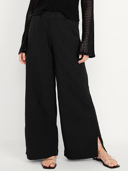 Image number 7 showing, High-Waisted Crinkle Gauze Wide-Leg Pants