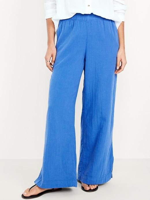 Image number 2 showing, High-Waisted Crinkle Gauze Wide-Leg Pants