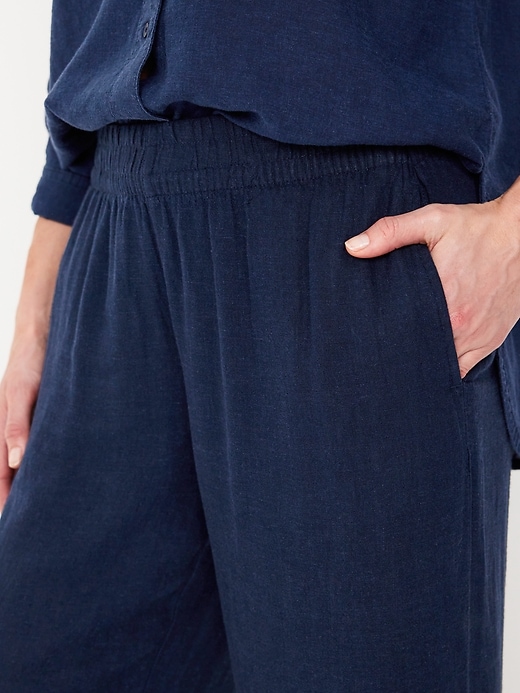 Image number 8 showing, High-Waisted Linen-Blend Wide-Leg Pants