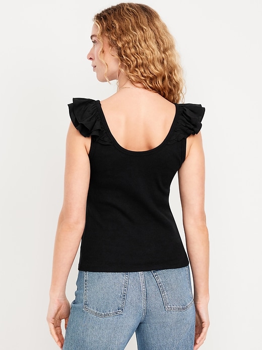 Image number 2 showing, Ruffle-Trim Mixed Material Top