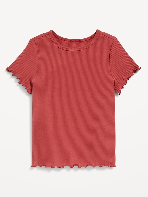 View large product image 1 of 1. Short-Sleeve Lettuce-Edge Ribbed T-Shirt for Toddler Girls