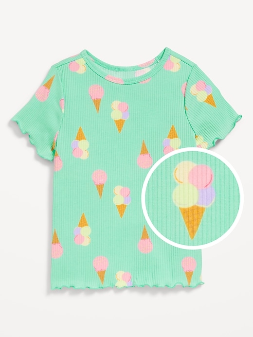 View large product image 1 of 1. Printed Short-Sleeve Lettuce-Edge T-Shirt for Toddler Girls