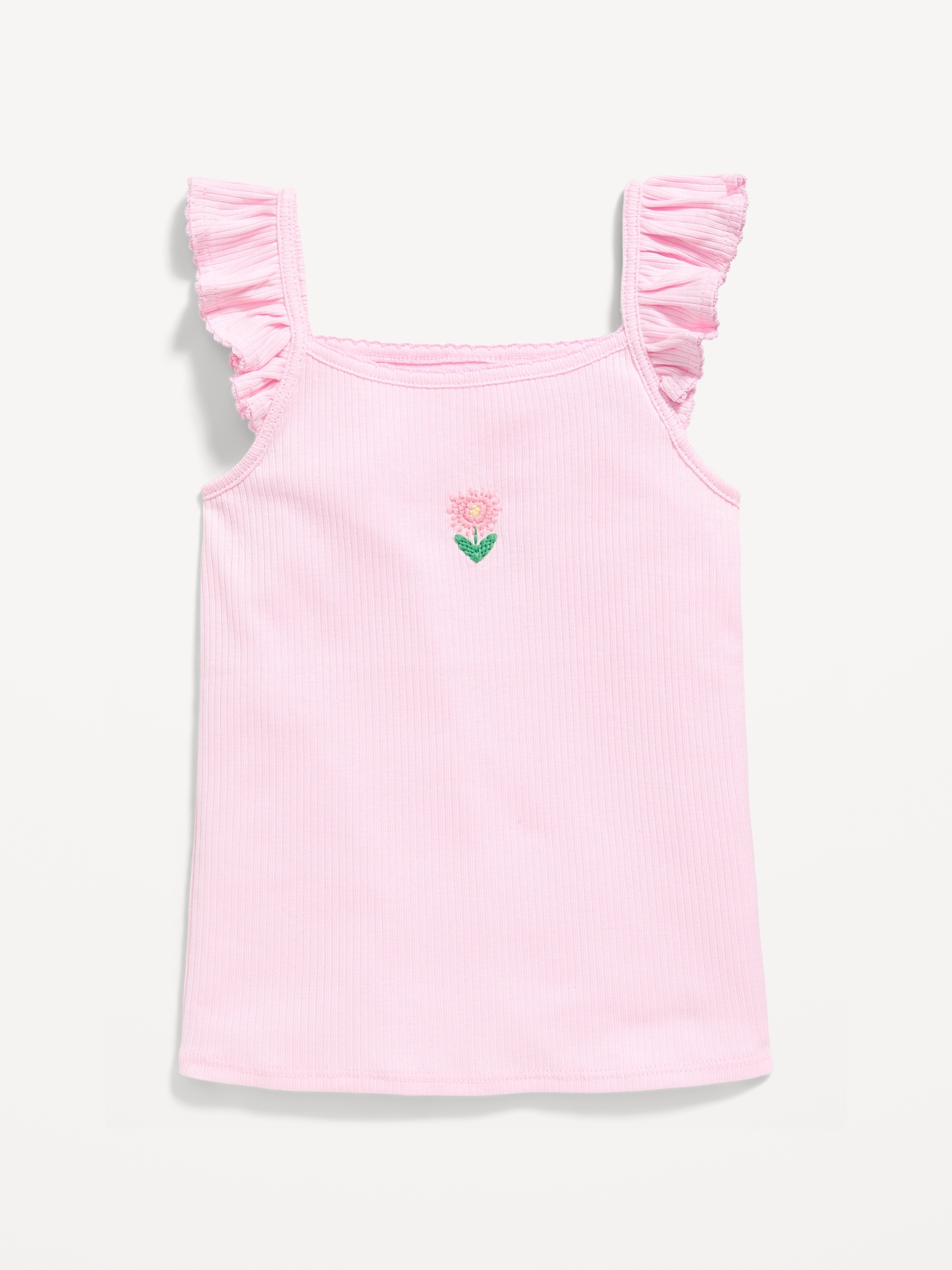 Fitted Embroidered Ruffle-Trim Cami Top for Toddler Girls