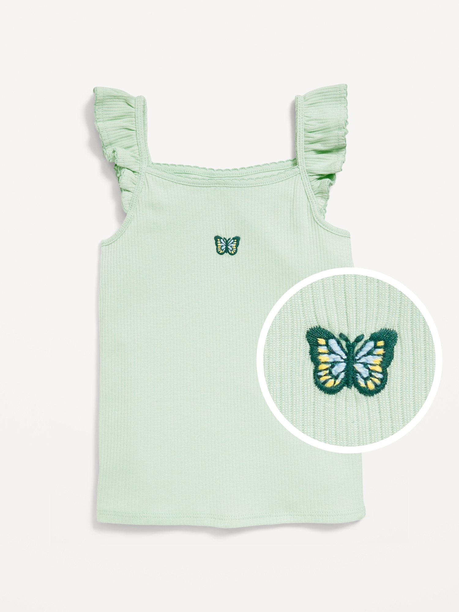 Fitted Embroidered Ruffle-Trim Cami Top for Toddler Girls