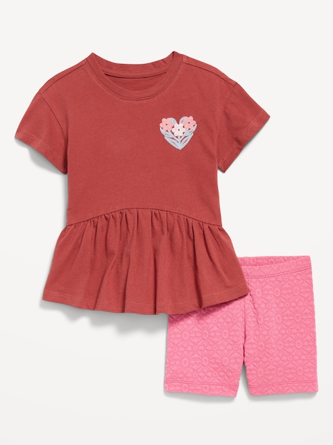 Graphic Peplum T-Shirt and Biker Shorts Set for Toddler Girls