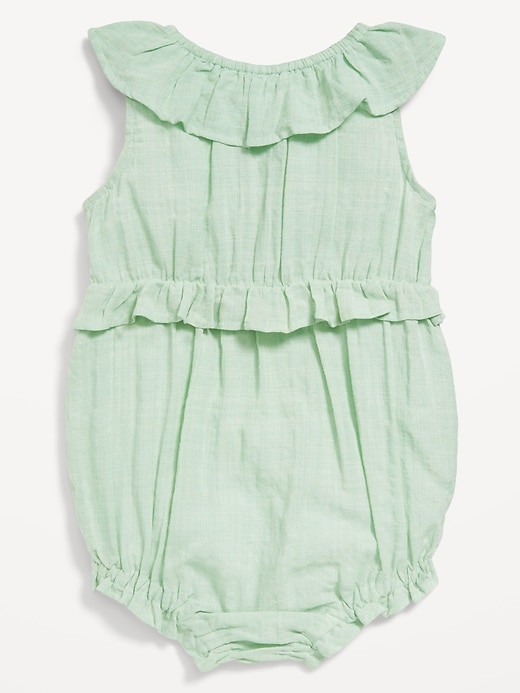 View large product image 2 of 2. Sleeveless Ruffle-Trim Smocked One-Piece Romper for Baby