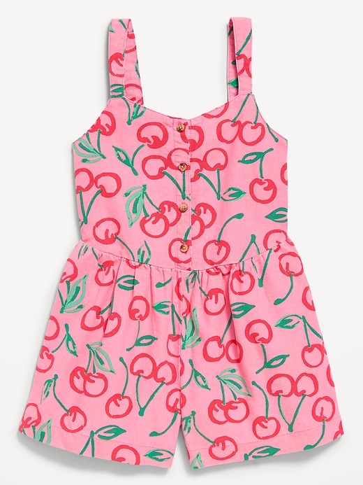 Image number 3 showing, Sleeveless Linen-Blend Button-Front Romper for Girls