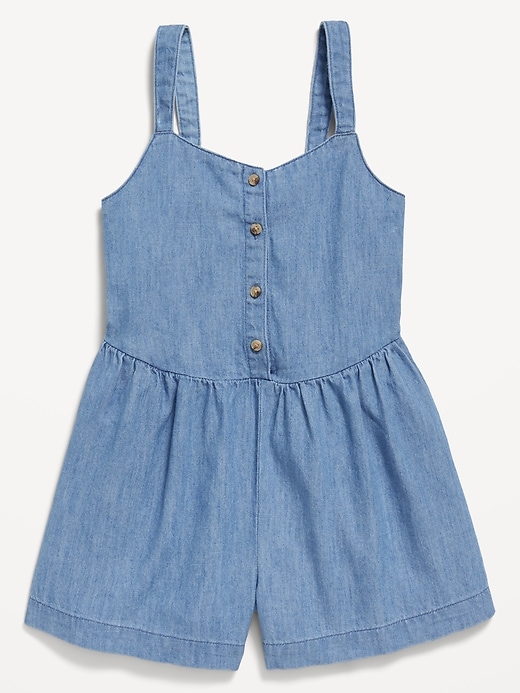 L'image numéro 3 présente Combinaison-short boutonnée devant sans manches en denim pour fille