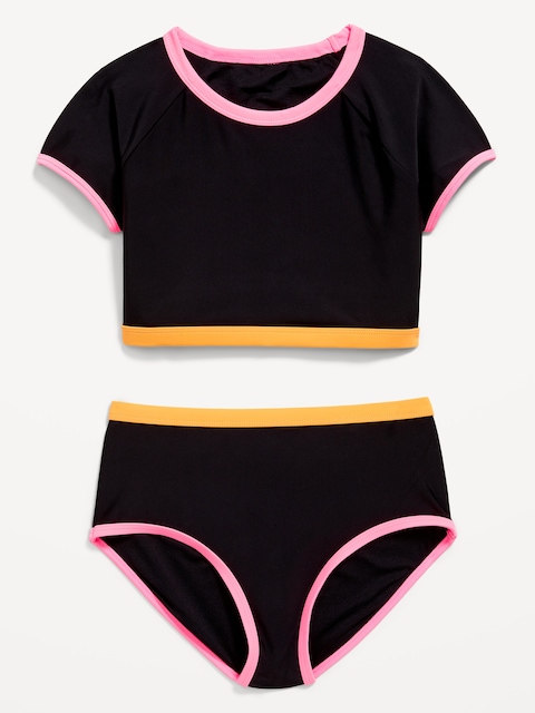 Color-Block Raglan-Sleeve Swim Set for Girls