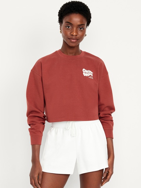 Dynamic Fleece Oversized Crop Sweatshirt - Red
