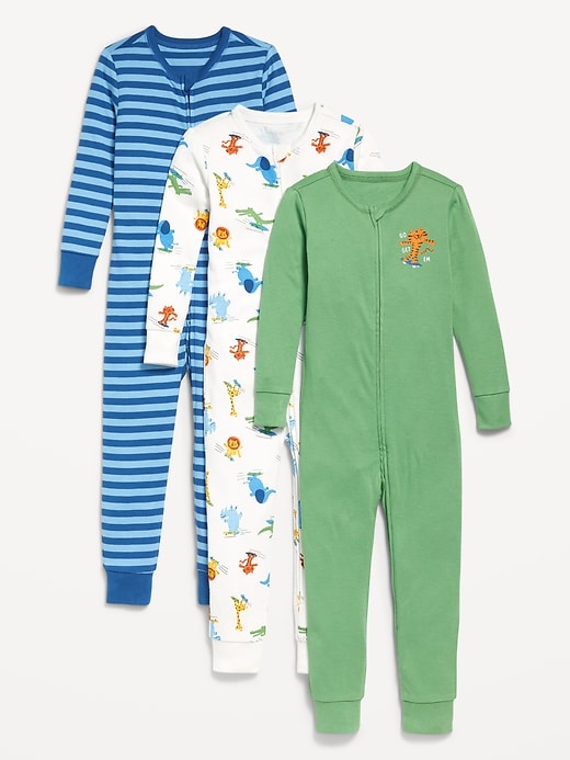 View large product image 1 of 1. Snug-Fit 2-Way-Zip Pajama One-Piece 3-Pack for Toddler & Baby