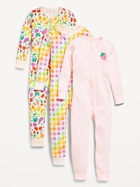 Image number 1 showing, Snug-Fit 2-Way-Zip Pajama One-Piece 3-Pack for Toddler & Baby