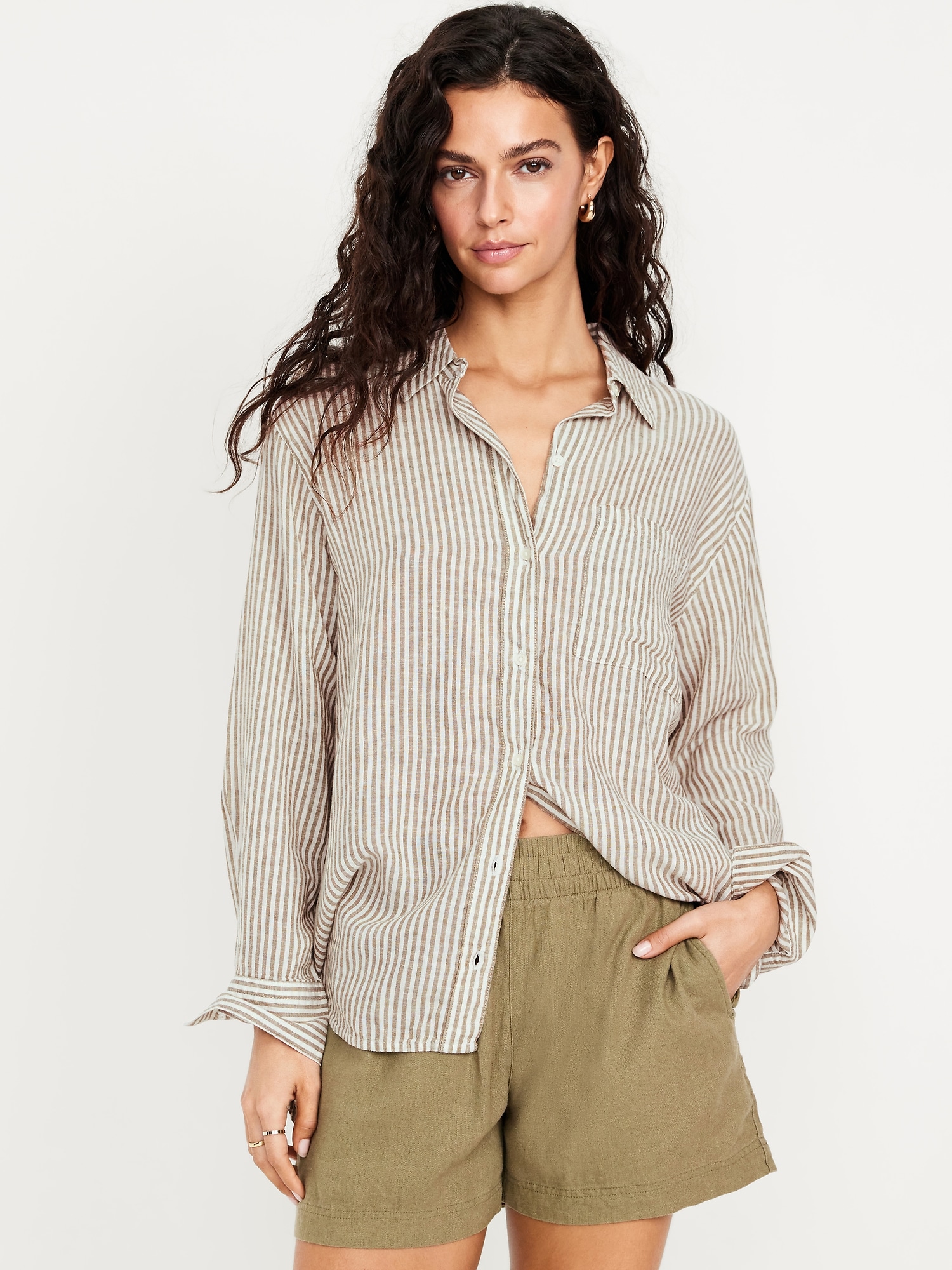 Button-Down Linen-Blend Striped Shirt