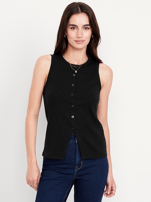 Image number 1 showing, Button-Down Ribbed Top