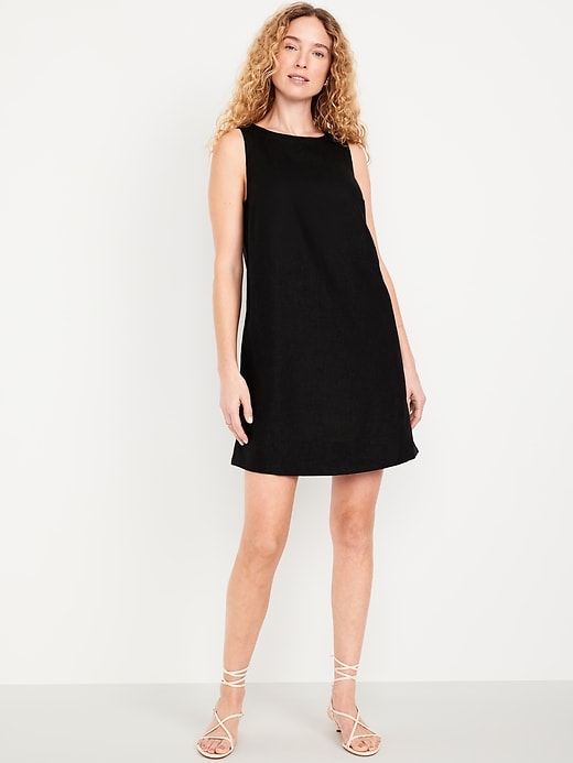 Image number 1 showing, Sleeveless Linen-Blend Mini Shift Dress