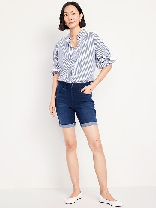 Image number 1 showing, High-Waisted Wow Jean Shorts -- 7-inch inseam