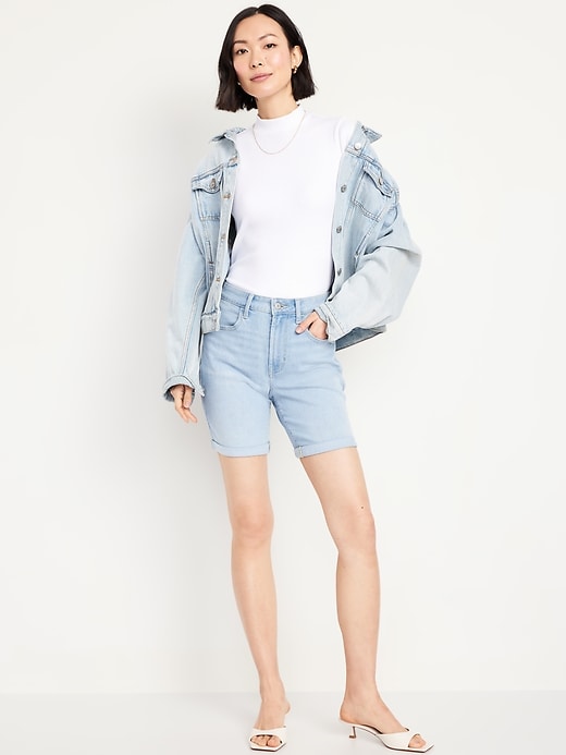 Image number 1 showing, High-Waisted Wow Jean Shorts -- 7-inch inseam