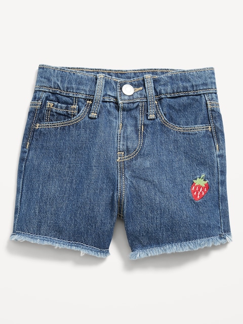 Embroidered Frayed-Hem Jean Shorts for Toddler Girls