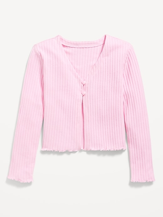 View large product image 2 of 3. Ribbed Button-Front V-Neck Cardigan Sweater for Girls