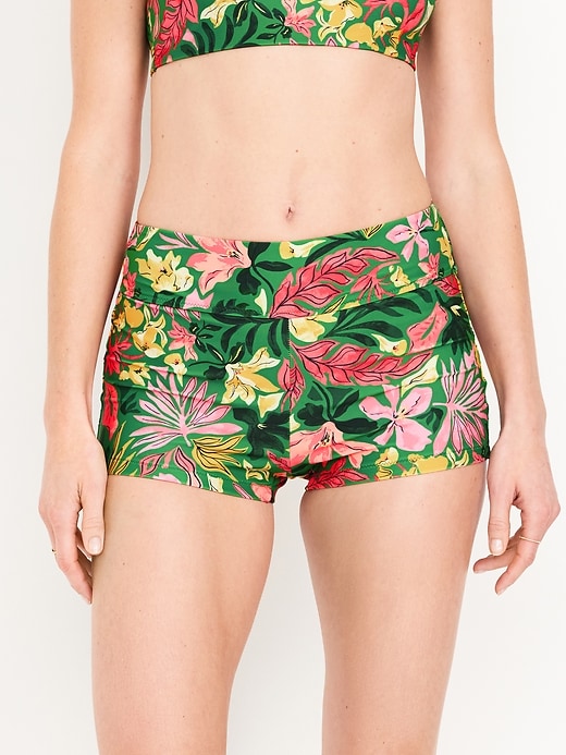 Image number 1 showing, High-Waisted Matte Swim Shorts -- 2-inch inseam