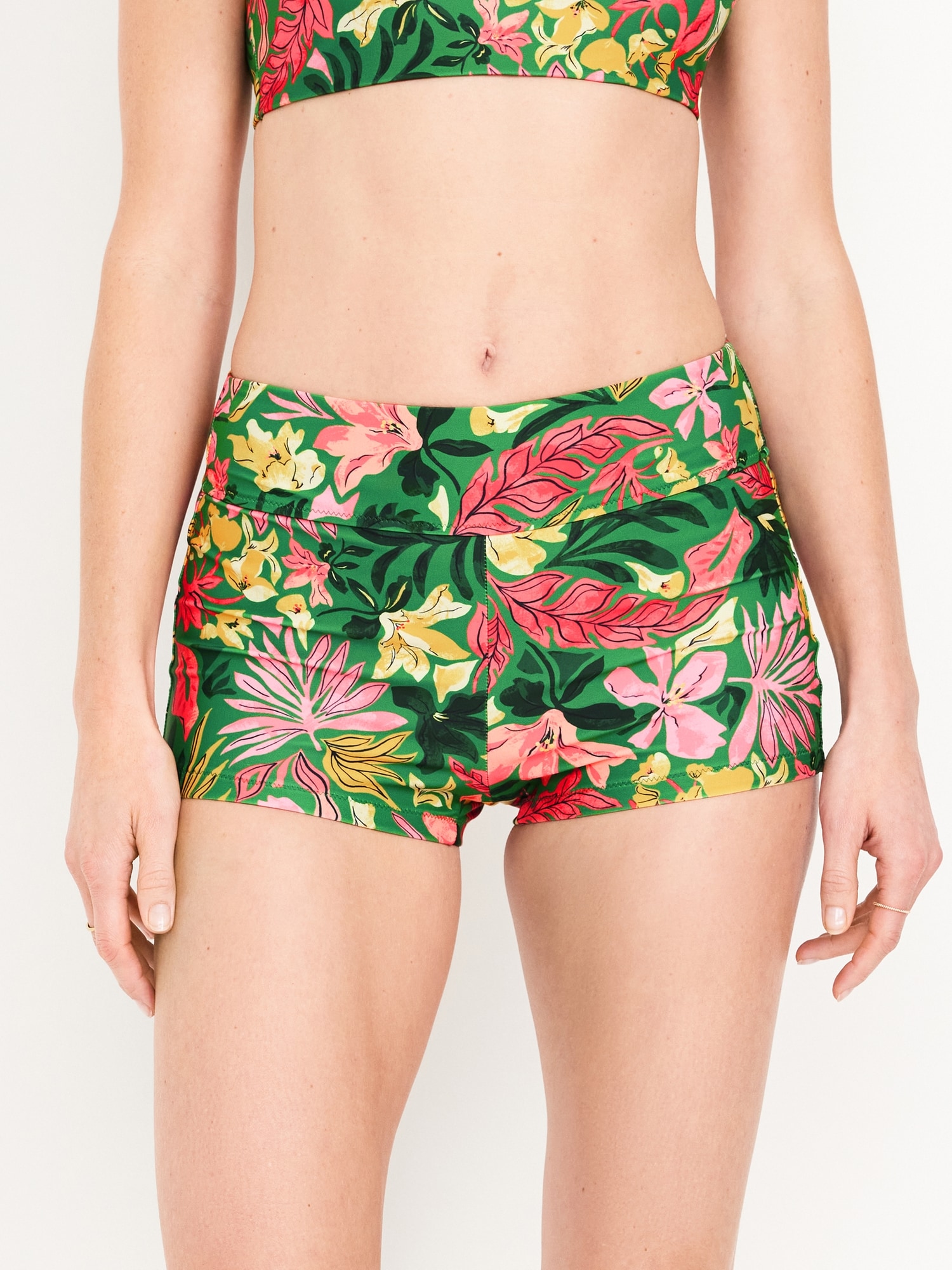 High-Waisted Matte Swim Shorts -- 2-inch inseam