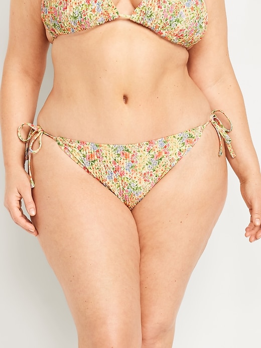 Image number 7 showing, Mid-Rise Textured String Bikini Swim Bottoms